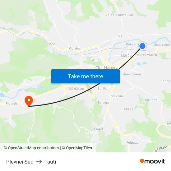 Plevnei Sud to Tauti map