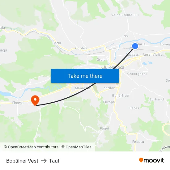 Bobâlnei Vest to Tauti map