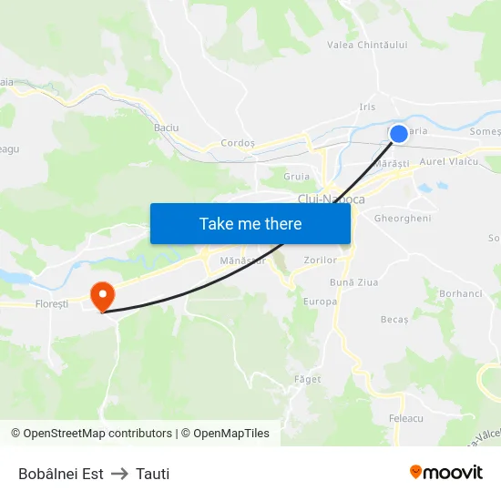 Bobâlnei Est to Tauti map