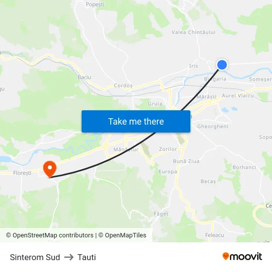 Sinterom Sud to Tauti map