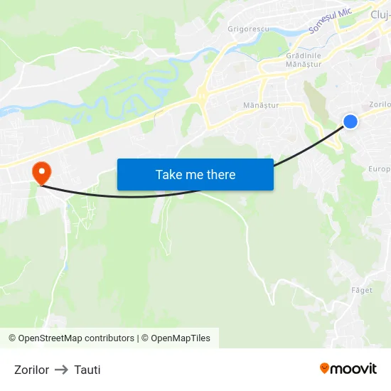 Zorilor to Tauti map