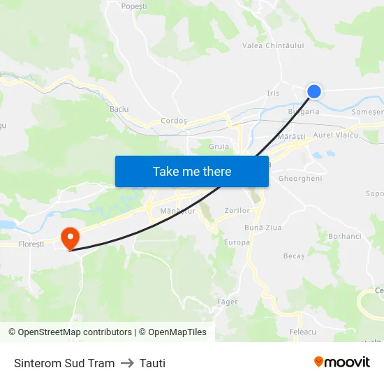 Sinterom Sud Tram to Tauti map