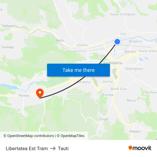 Libertatea Est Tram to Tauti map