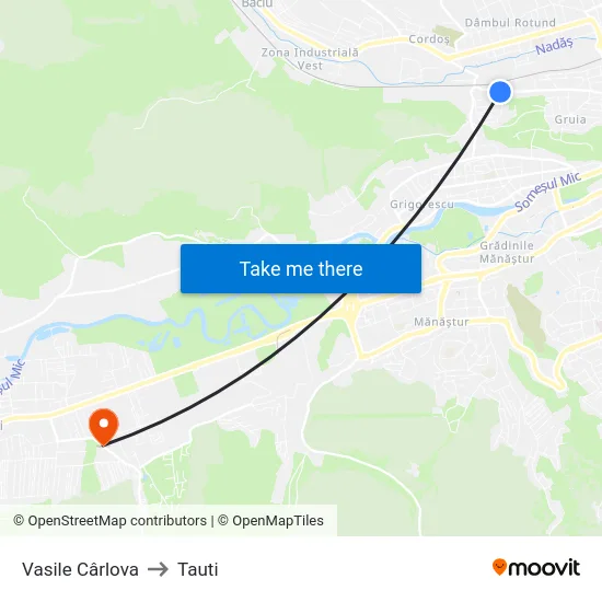 Vasile Cârlova to Tauti map