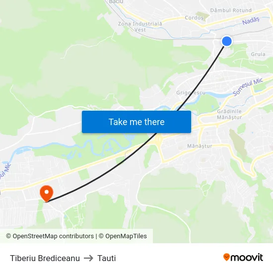 Tiberiu Brediceanu to Tauti map