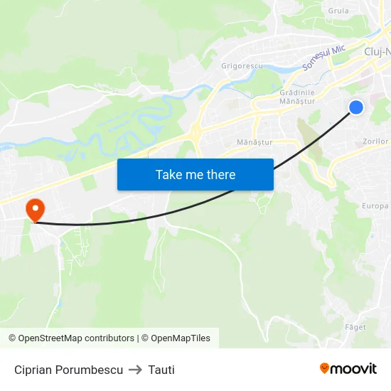 Ciprian Porumbescu to Tauti map