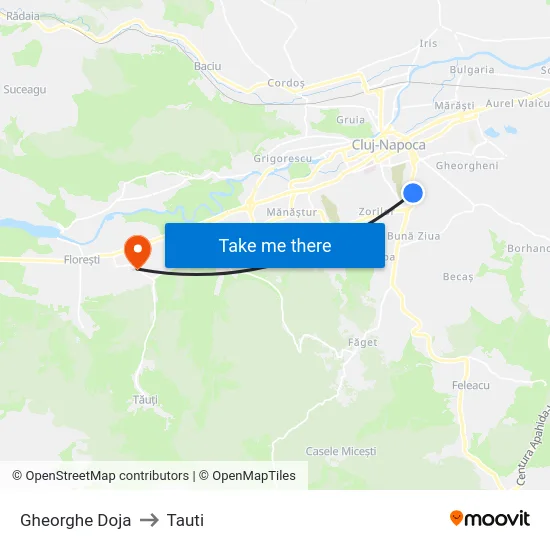 Gheorghe Doja to Tauti map