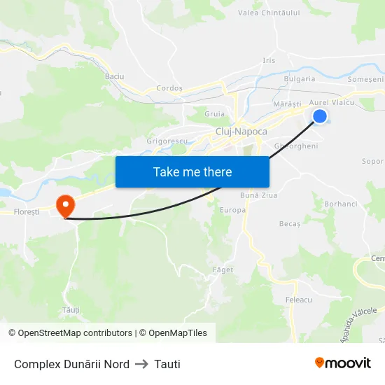Complex Dunării Nord to Tauti map