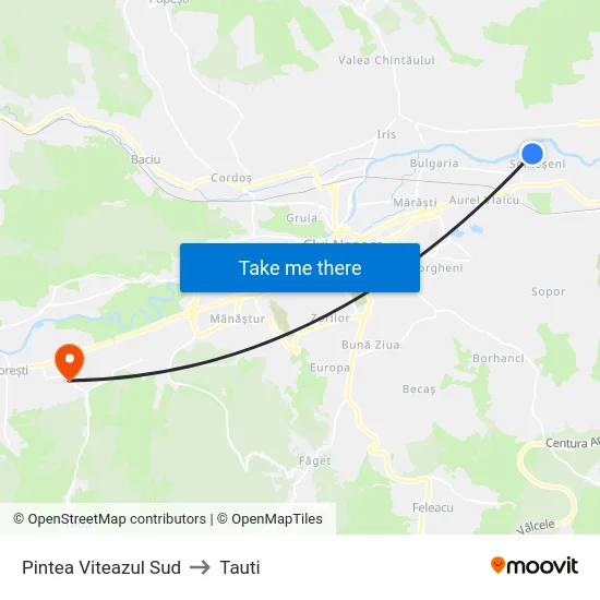 Pintea Viteazul Sud to Tauti map