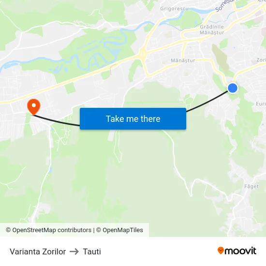 Varianta Zorilor to Tauti map