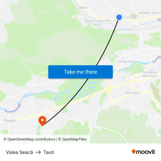 Valea Seacă to Tauti map