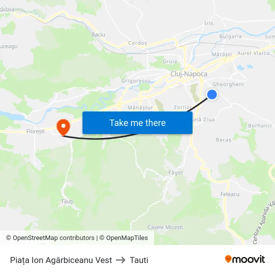 Piața Ion Agârbiceanu Vest to Tauti map