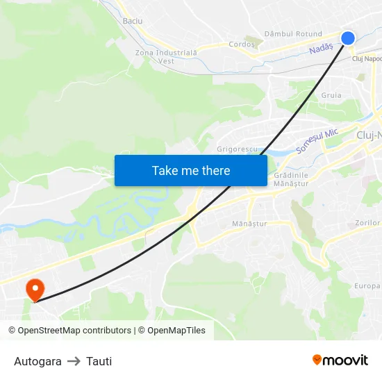 Autogara to Tauti map