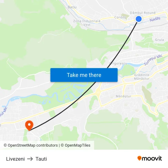 Livezeni to Tauti map