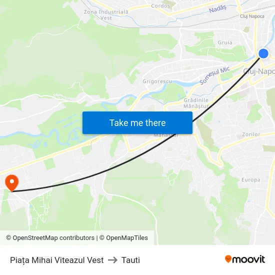 Piața Mihai Viteazul Vest to Tauti map