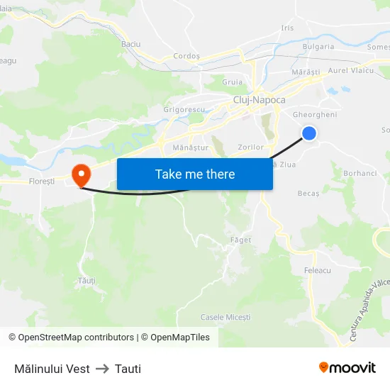 Mălinului Vest to Tauti map