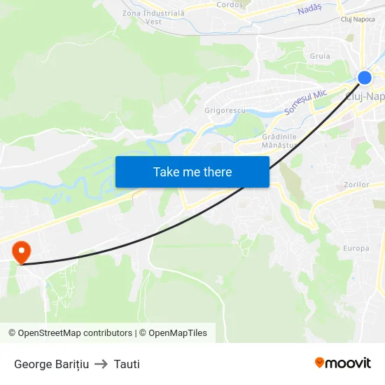 George Barițiu to Tauti map
