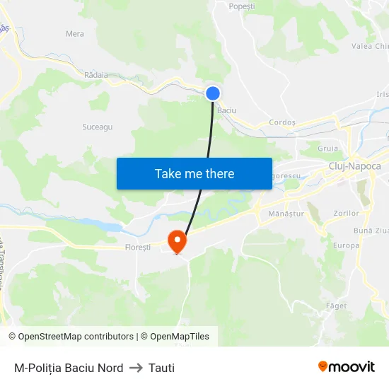 M-Poliția Baciu Nord to Tauti map