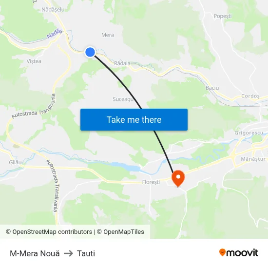 M-Mera Nouă to Tauti map