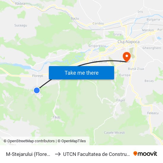 M-Stejarului (Florești) to UTCN  Facultatea de Construcţii map