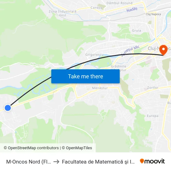 M-Oncos Nord (Florești) to Facultatea de Matematică şi Informatică map