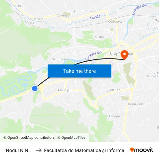 Nodul N Nord to Facultatea de Matematică şi Informatică map