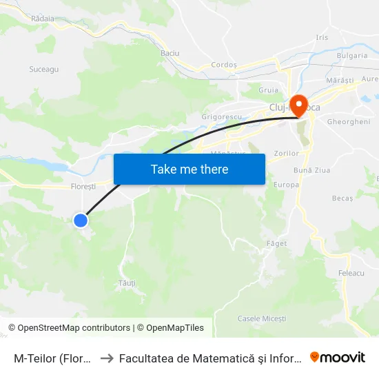 M-Teilor (Florești) to Facultatea de Matematică şi Informatică map