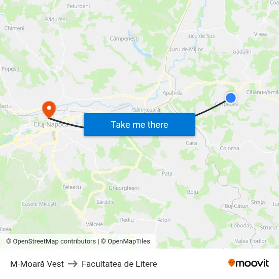 M-Moară Vest to Facultatea de Litere map