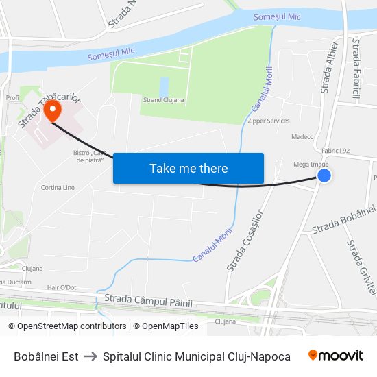 Bobâlnei Est to Spitalul Clinic Municipal Cluj-Napoca map