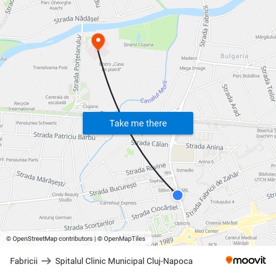 Fabricii to Spitalul Clinic Municipal Cluj-Napoca map