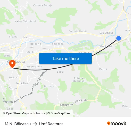 M-N. Bălcescu to Umf Rectorat map