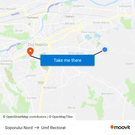 Soporului Nord to Umf Rectorat map