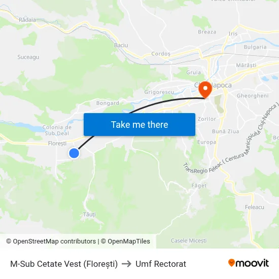 M-Sub Cetate Vest (Florești) to Umf Rectorat map