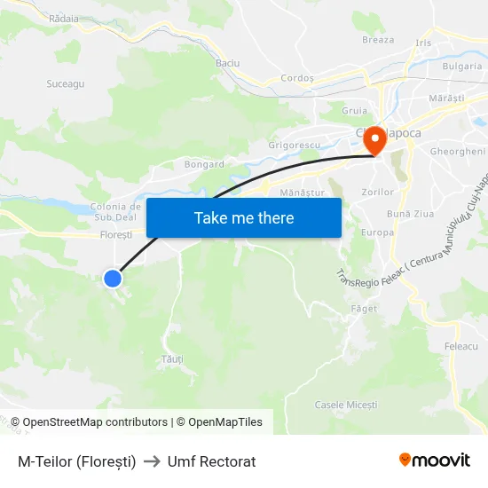 M-Teilor (Florești) to Umf Rectorat map
