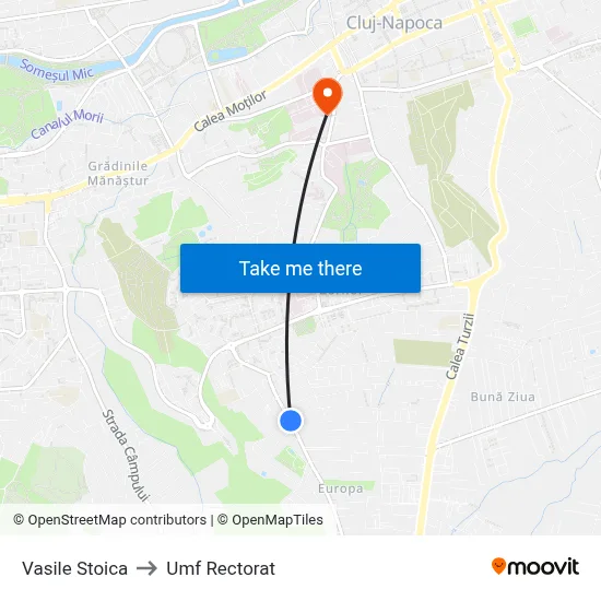 Vasile Stoica to Umf Rectorat map