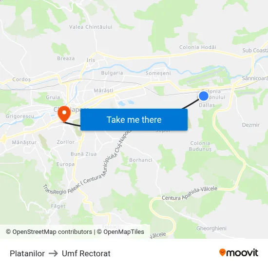 Platanilor to Umf Rectorat map