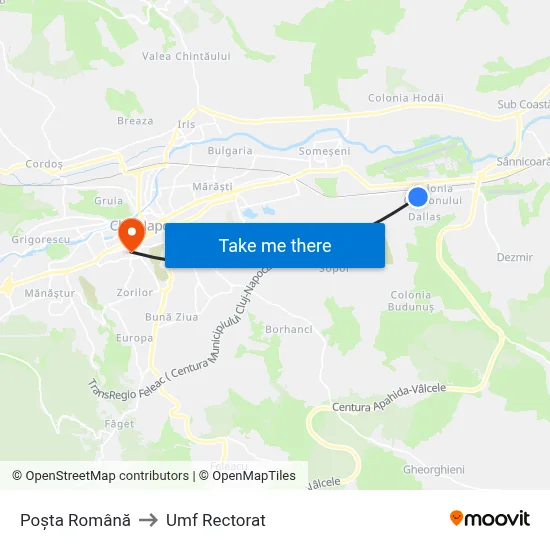 Poșta Română to Umf Rectorat map