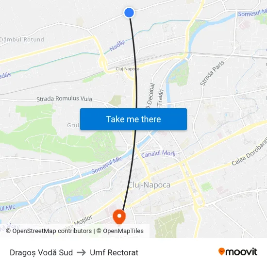 Dragoș Vodă Sud to Umf Rectorat map