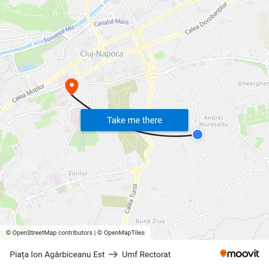 Piața Ion Agârbiceanu Est to Umf Rectorat map