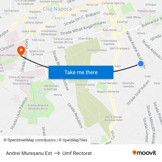 Andrei Mureșanu Est to Umf Rectorat map