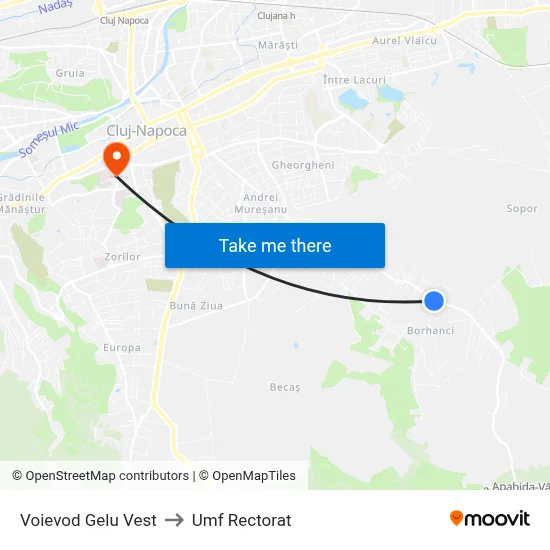 Voievod Gelu Vest to Umf Rectorat map