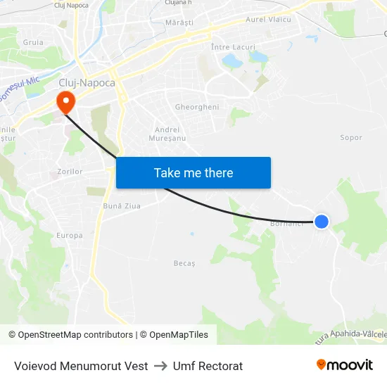 Voievod Menumorut Vest to Umf Rectorat map