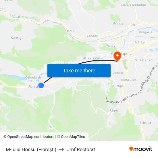 M-Iuliu Hossu (Florești) to Umf Rectorat map