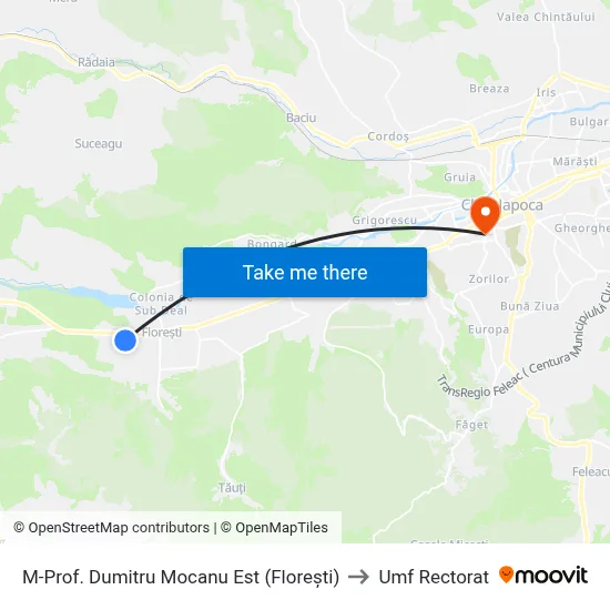 M-Prof. Dumitru Mocanu Est (Florești) to Umf Rectorat map