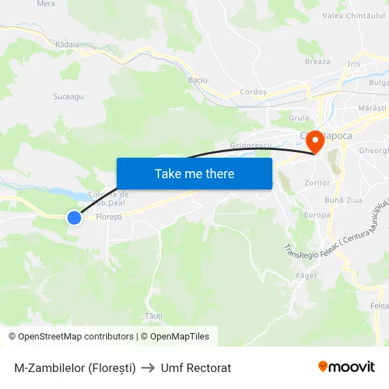 M-Zambilelor (Florești) to Umf Rectorat map