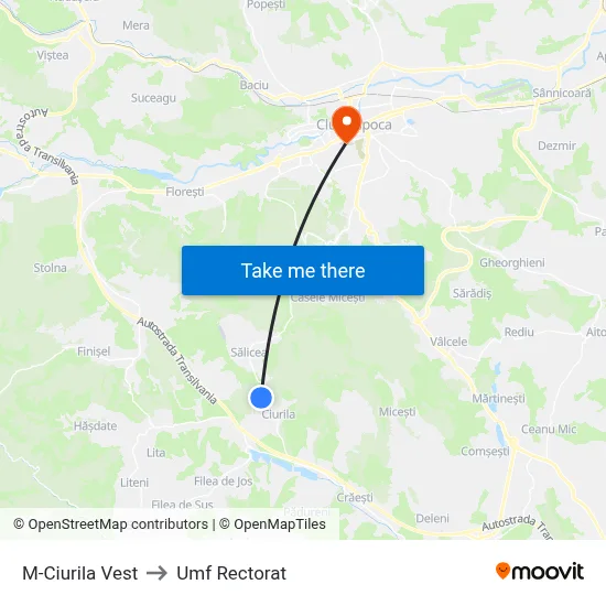 M-Ciurila Vest to Umf Rectorat map