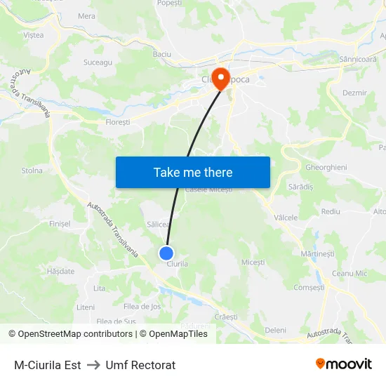 M-Ciurila Est to Umf Rectorat map