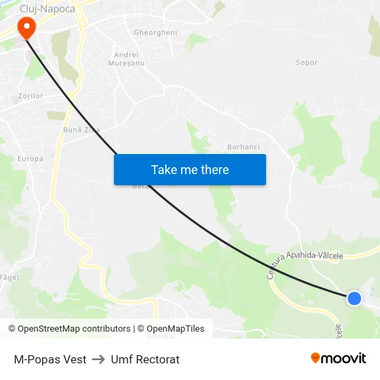 M-Popas Vest to Umf Rectorat map