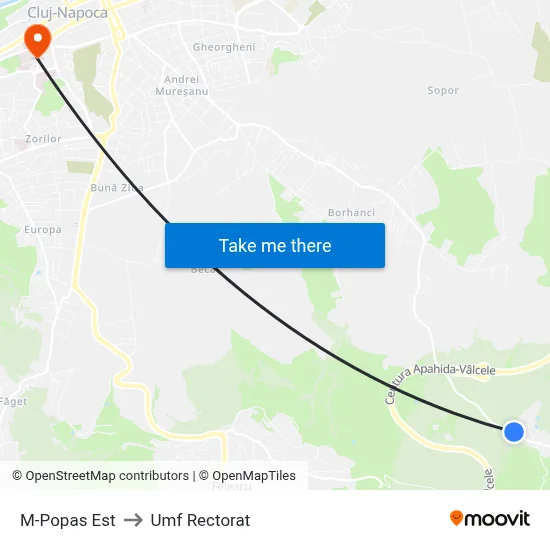 M-Popas Est to Umf Rectorat map