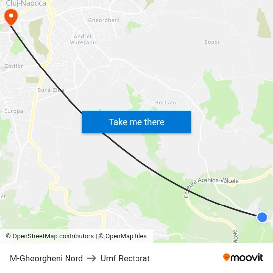 M-Gheorgheni Nord to Umf Rectorat map